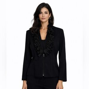 Chic Black Ruffled Women's Blazer